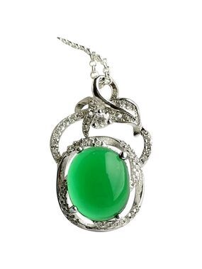 VINTAGE inspired sterling silver cz green onyx pendant necklace